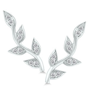 1/5 CTW Genuine Diamond Vine and Leaf Earrings in 14K White Gold